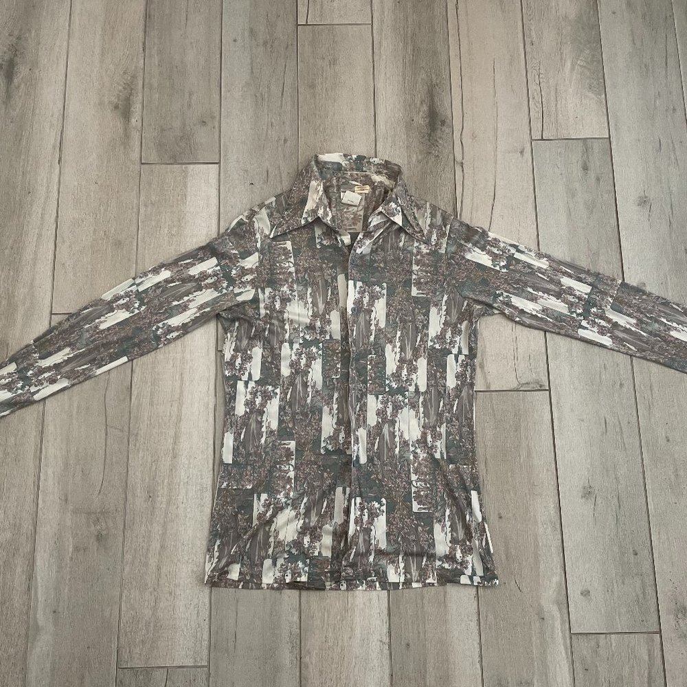 VTG Alfie California 1970s Long Sleeve Shirt Disco Button Up Greek Woman Flowers